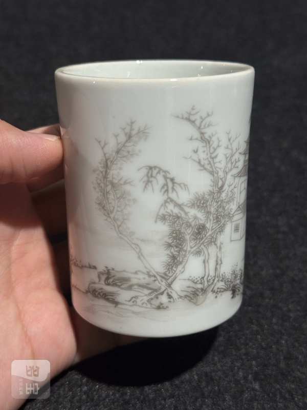 清乾隆 墨彩山居图笔筒 - 图7